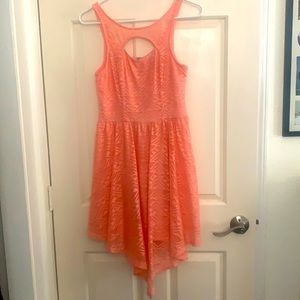 BOHO Open Front Lace High Low Coral Dress- LIKE NEW